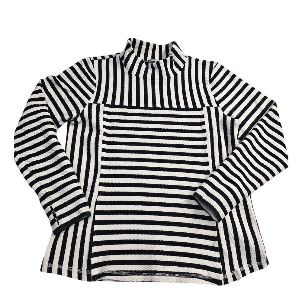 Talbots Women's Striped Mock Neck Long Sleeve Pullover Top Minimalist Coastal
